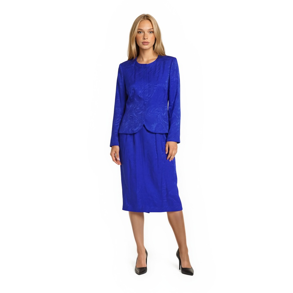 Adrianna Papell Women's Size 6 Royal Blue 100% Silk Jacket Skirt Suit Set